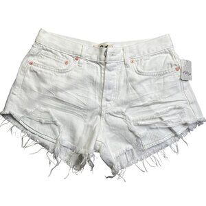 Free People We The Free White Distressed Frayed High Rise Denim Shorts Women's S